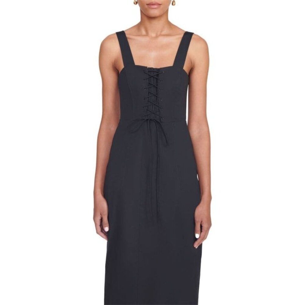 STAUD Sutton Lace Up black Midi Dress size 6 - Picture 8 of 11